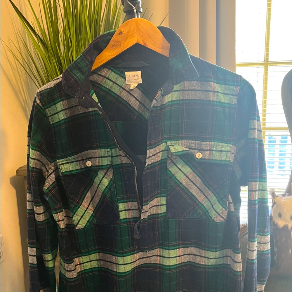 J. Crew Navy Plaid Popover Flannel Shirt